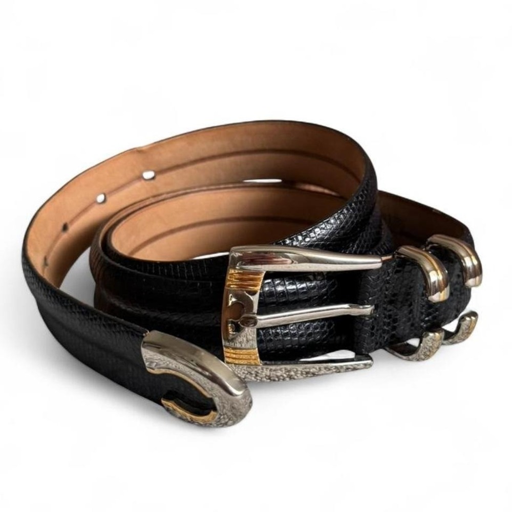 Vintage Genuine Lizard Leather Belt Size 46 Solid Brass Buckle Barcelino